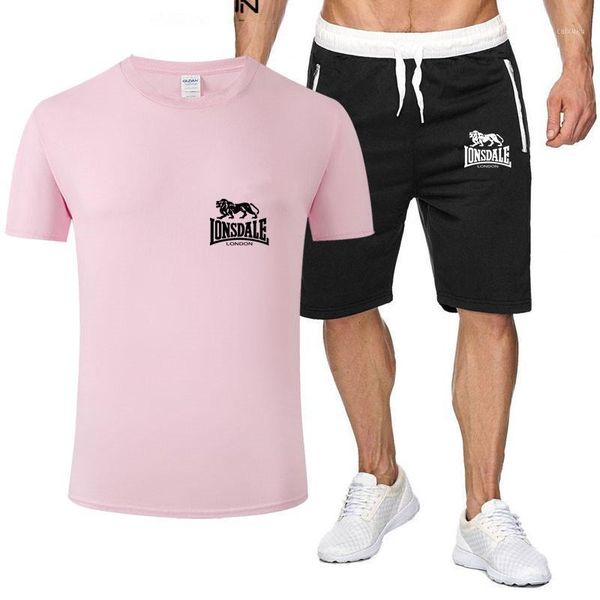 Мужские трексеи Львиные футболки 2 шт. Трек-костюм напечатанные с короткими рукавами + брюки перемычки