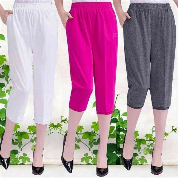 

summer pants for women 3 4 trousers loose casual solid color straight pants high elastic waist capri plus size 4xl 5xl, Black;white