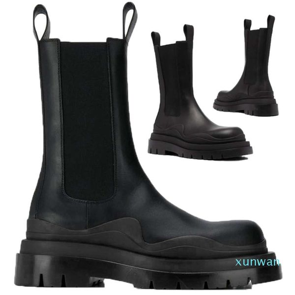 

man black+full black soles bottega boot fashion tire leather chelsea booties men platform shoes lady knight high-boots