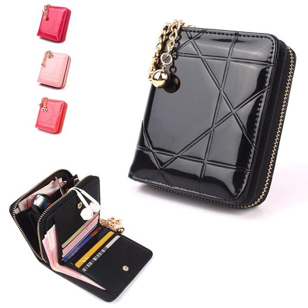 

wallets women's multi-color coin purse short small card holder ladies wallet patent leather embossed passport jacket, Red;black