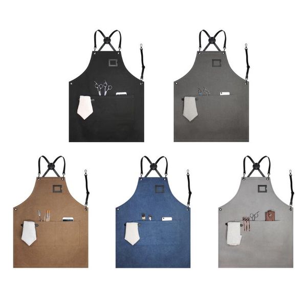

aprons waterproof canvas work apron adjustable cross back straps chef with pockets for kitchen cooking bbq gardening cra