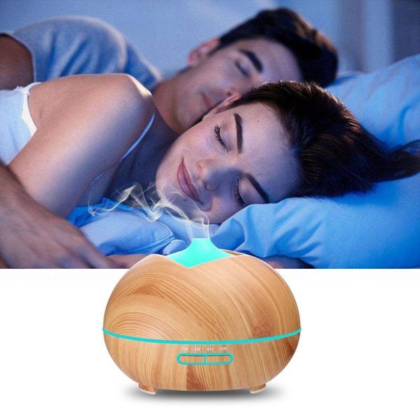

essential oils diffusers humidifier with color led lights changing for home, yoga, office, spa, bedroom, baby room - wood grain