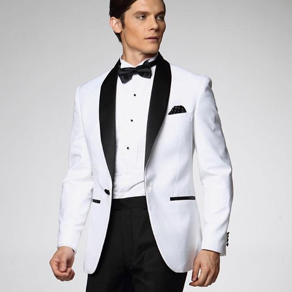 

white jacket with black satin lapel groom men tuxedos groomsmen man suit mens wedding suits jacket+pants+bow tie men's & blazers, White;black