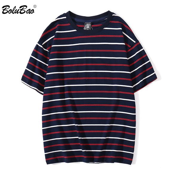 

bolubao summer men short sleeve t-shirts men's stripe summer t shirt casual street clothing loose male tees 210518, White;black