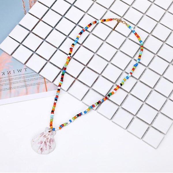 

pendant necklaces korean version of simple ethnic style seashell necklace female heart wide 2021 fashion hit color rice bead handmade, Silver