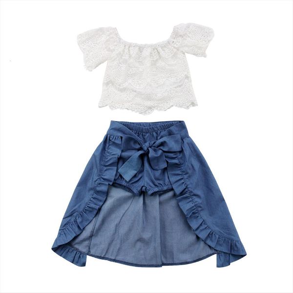 

3pcs kids baby girls lace short fishtail creative denim skirt shorts outfits 1 6t fashion clothing, White