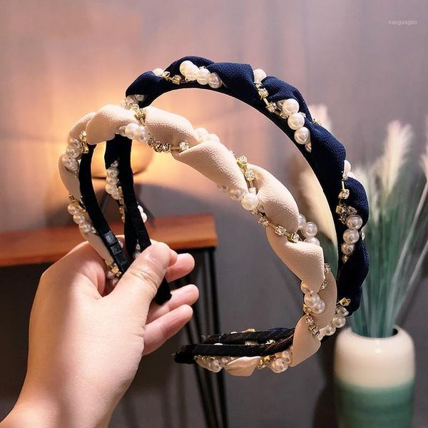 

headband hairpin pearl diamond wave-shaped fabric temperament headdress fashionable for high-quality hair girls1