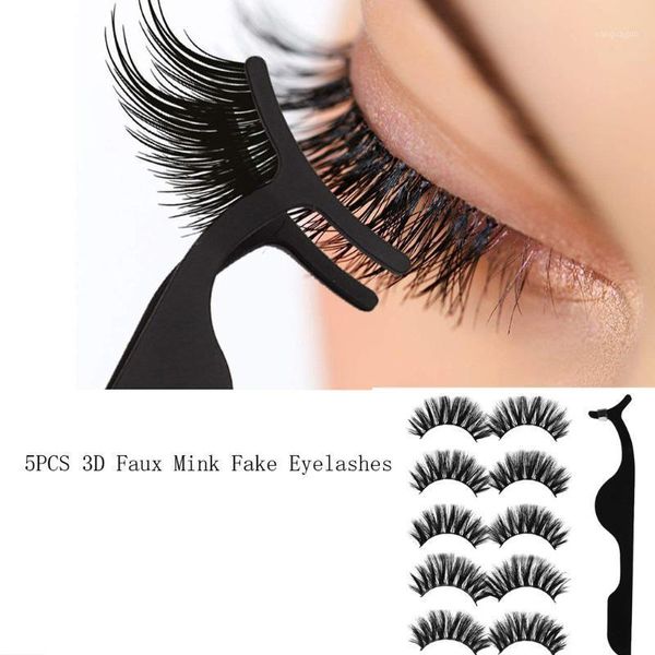 

5pairs 3d faux mink false eyelashes and tweezers thick crossed cluster eye lashes wispy makeup beauty extension tools 8.201