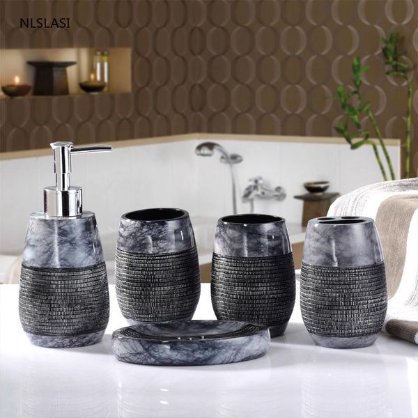 

bath accessory set home five piece resin bathroom mouthwash cup soap dish toothbrush holder lotion bottle household wash