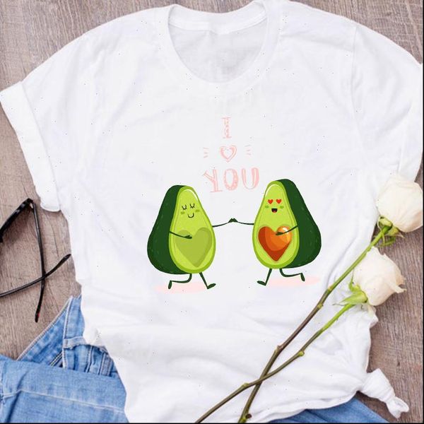 

graphic avocado cartoon fruit womens t shirts short sleeve clothes 90s floral clothing female tees print, White