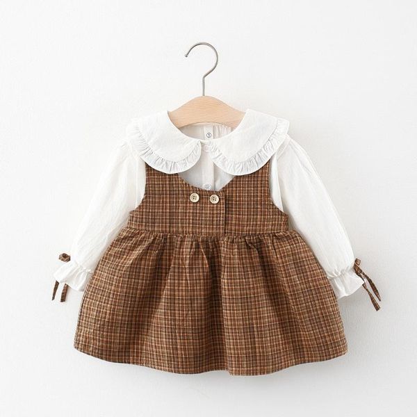 

clothing sets autumn 2021 girls' set shirt with plaid vest dress, White