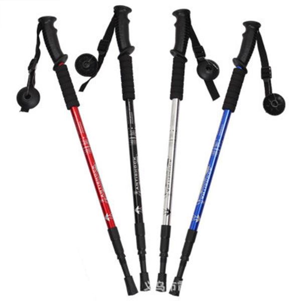 

trekking poles outdoor hiking camping carbon tungsten steel stick cane straight handle three-section pole with compass