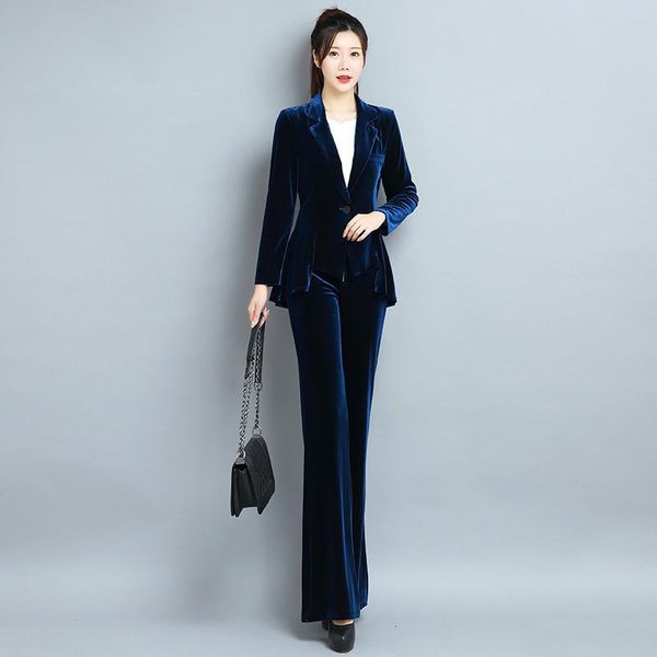 

women's two piece pants velvet suits fashion women blazers jackets spring autumn office lady work blazer coat -2xl, White