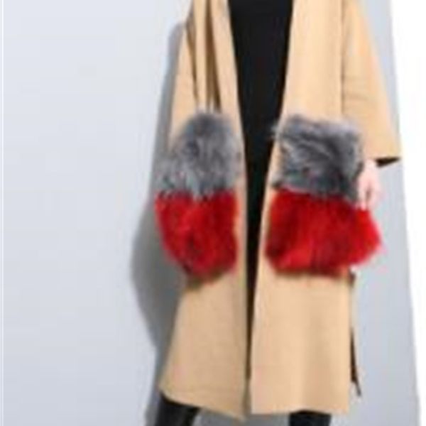 

europe united states autumn and winter the latest loose raccoon hair large pocket long lace cardigan sweater, White;black