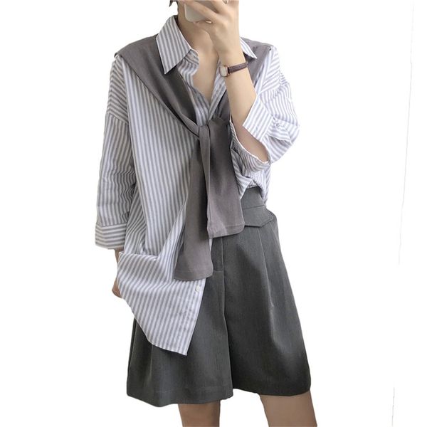 

fashion shirt jacket for women spring style lattice print slim shawl striped loose sunscreen casual lr1145 210531, Black;brown
