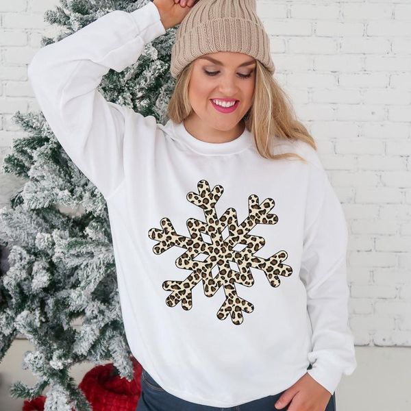 

women's hoodies & sweatshirts colored cozy leopard snowflake sweatshirt women retro winter long sleeve christmas holiday gift pullovers, Black