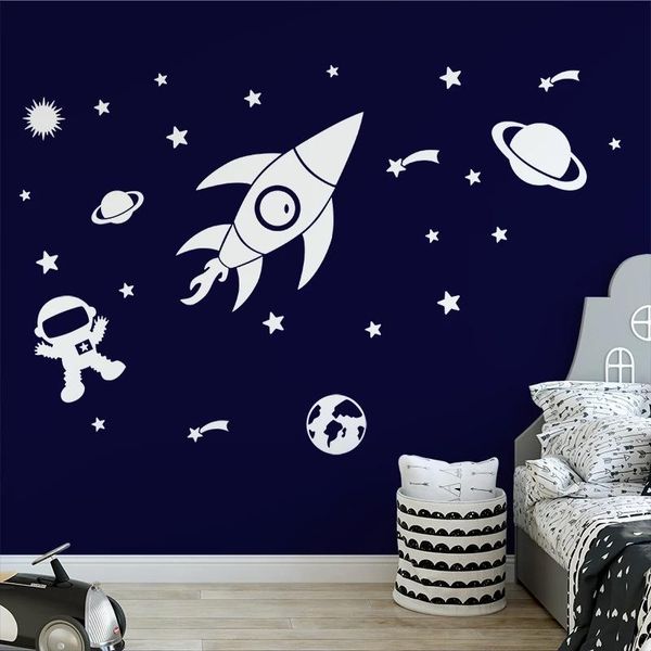 

outer space planet wall stickers for kids room cartoon astronaut art decals baby nursery bedroom home decoration dw8318