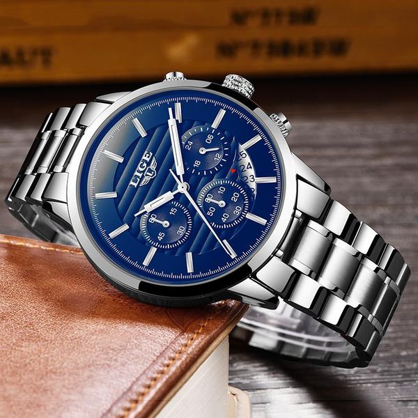

wristwatches 2021 business watch men lige sport quartz clock mens watches all steel waterproof chronograph relogio masculino, Slivery;brown