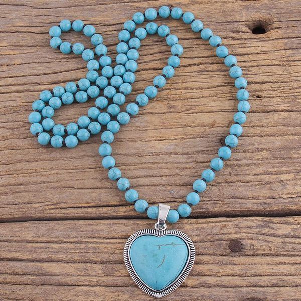 

pendant necklaces rh fashion bohemian jewelry accessory 8mm stones knotted with stone heart for women boho gift, Silver