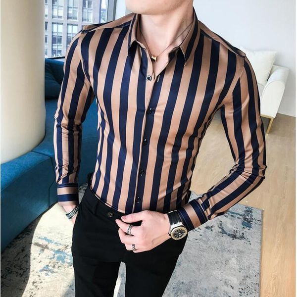 

men's casual shirts camisa masculina spring mens dress vertical stripe streetwear slim men long sleeve chemise homme tuxedo, White;black