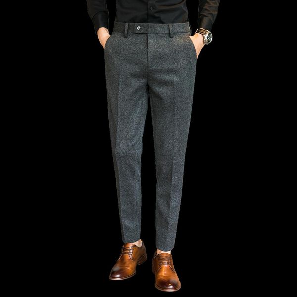 

business simple woolen trousers women pant autumn and winter thick british fashion brand sanded casual slim pants, Black