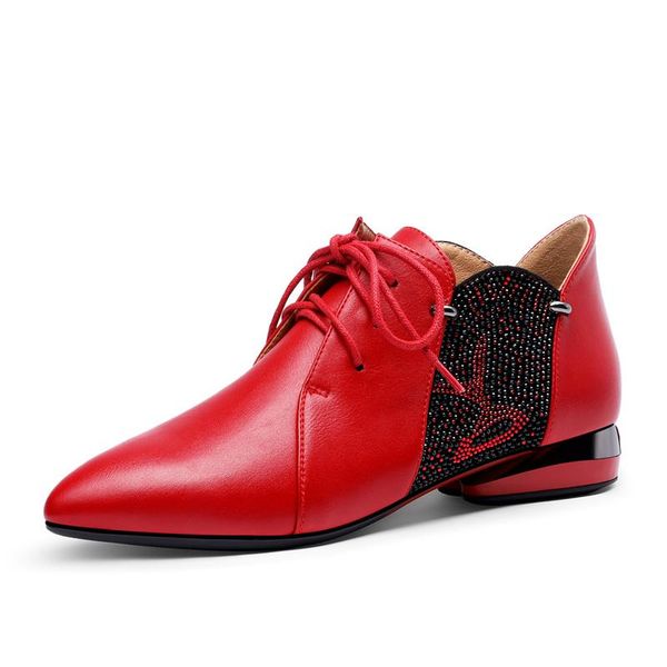 

dress shoes women's patent leather lace-up pumps spring woman low chunky pointed toe fashion ladies, Black