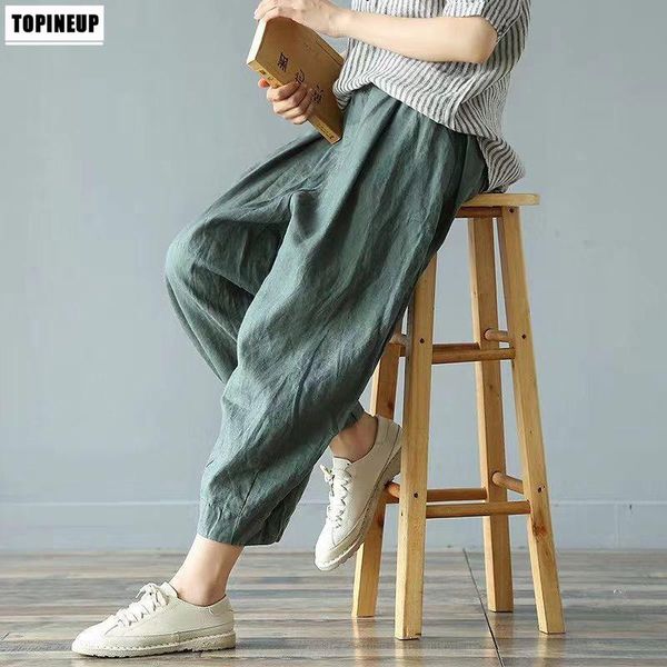 

womens casual loose long pants wide leg retro cotton linen solid color pant tapered cropped elastic waist trousers women's & capris, Black;white