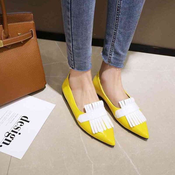 

shoes flat dress heel women pointed toe patent leather lemon yellow purple lady fashion s candy color sole large size 42 43 3kqh, Black