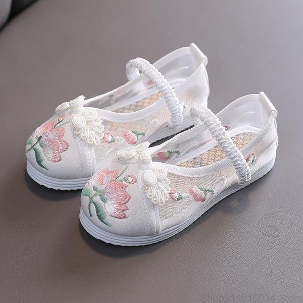 

hanfu girls' embroidered net shoes sandals national style old beijing children show cloth first walkers