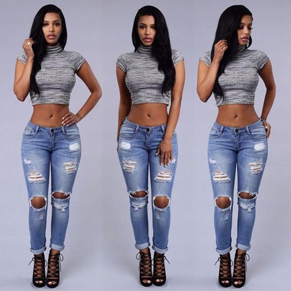 

women's jeans style pants fashion for women waist 2021 boyfriend high pocket pencil ripped fall cotton casual summer denim, Blue