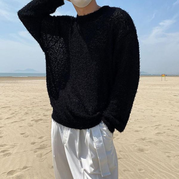 

Men's Sweaters Wear Sweater Autumn And Winter Loose All-match Korean Style Vintage Oversize Kintted Round Collar Thin Pullover, White;black