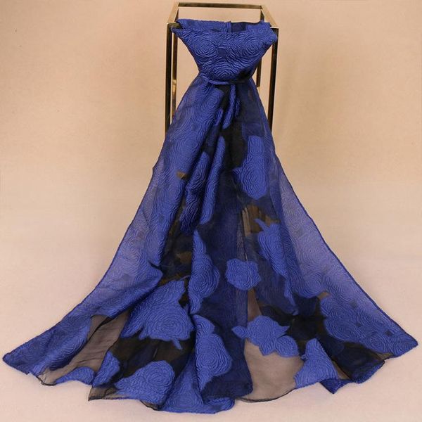 

scarves spring women's silk wool cut flower scarf floral semi-permeable gauze shawl, wrap, Blue;gray