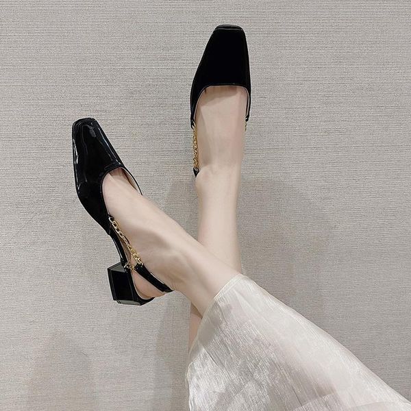 

sandals straps all-match 2021 summer black shoes for women square toe espadrilles platform high heels med beige lacquered fashi