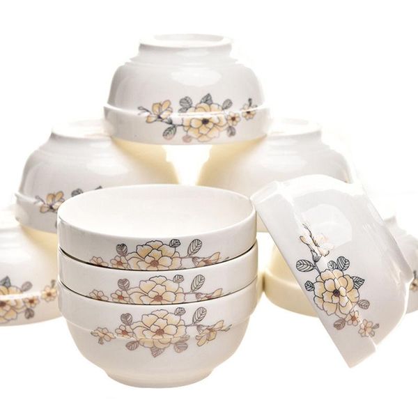 

bowls chinese ceramic bowl household 4.5 inch rice cutlery set microwave noodle salad coconut platos de ceramica