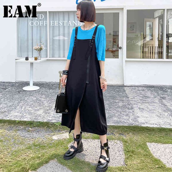 

[eam] women black slit zipper irregular casual dress slash neck sleeveless loose fit fashion spring summer 1dd8268 210512, Black;gray