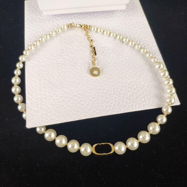 

new pearl d letter fashion necklace pearl necklace women jewelry, Slivery;golden