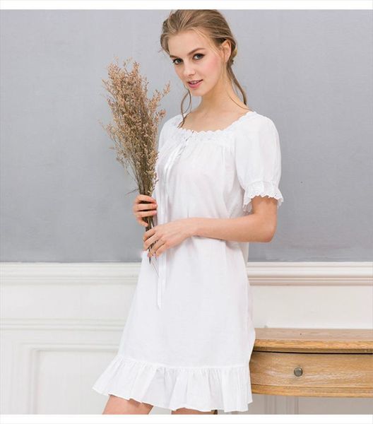

vintage white nightgown vestido womens sleepwears branco cotton elegant nightgowns nightie gowns home gecelik, Black;red