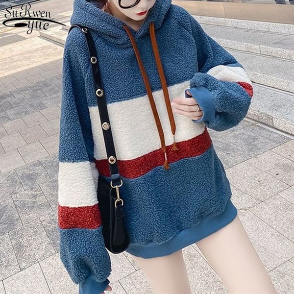 

fashion thickened oversized sweatshirt streetwear autumn and winter korean women's long sleeve splicing loose hoodie 11850 210417, Black