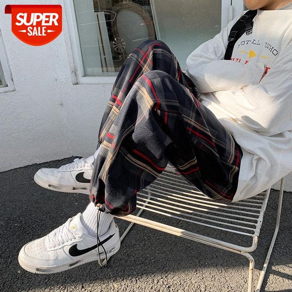 

yemi fashion | plaid harbor style casual pants men's korean trendy loose ankle #4k65, Black