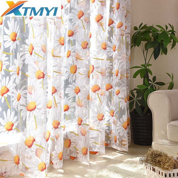 XTMYI Moderner Tüll-Vorhang für Wohnzimmer, gelbes Blumenmuster, durchsichtiger Vorhang für Schlafzimmer, Küche, Fenster, Behandlungsvorhänge, Panel-Drape 210712