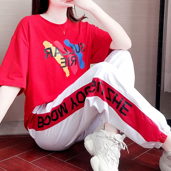 

tracksuits fashion sport suit leisure sports women's summer 2021 t-shirt and harem pants, Gray