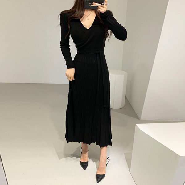 

casual dresses bethquenoy black bandage dress women clothing vestidos mujer verano 2021 v-neck long sleeve fashion clothes, Black;gray