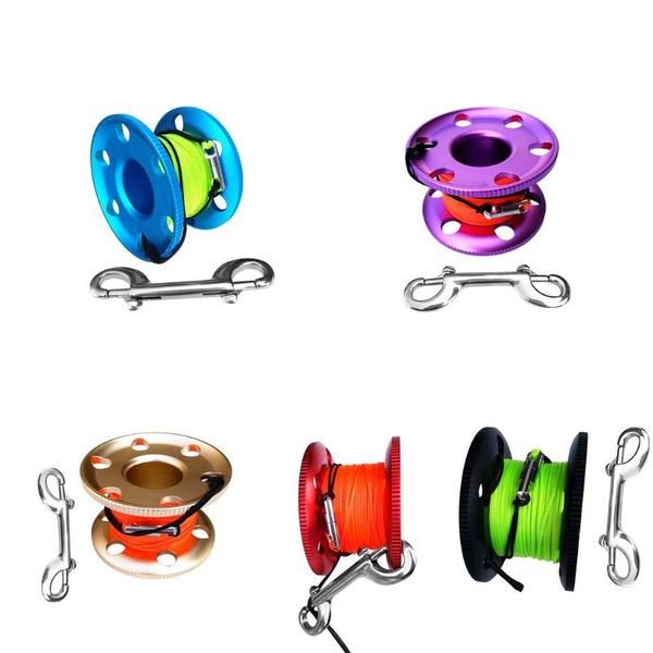 

pool & accessories 1 pcs 50m aluminum alloy scuba diving compact finger reel guide line spool with stainless steel snap clip gear