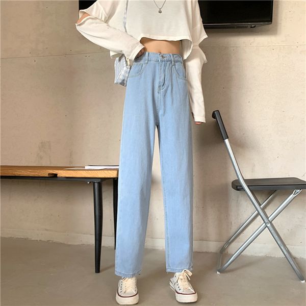 

women's jeans woman breech breeches high waist clothes wide leg denim blue streetwear vintage quality fashion harajuku slacks straight