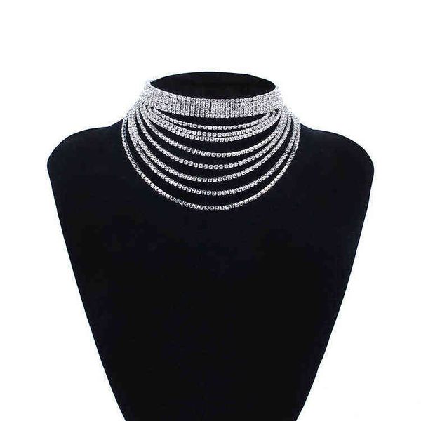 

multilayer neck chain exaggerated rhinestone claw clavicle fashion bohemian feng shui diamond, Silver