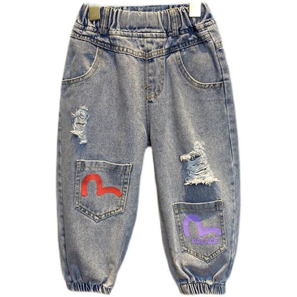 

children's pants digital jeans casual 2021 solid graffiti loose boys', Blue