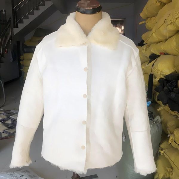 

men's wool & blends sheepskin autumn winter white coat liner warm loose k4, Black