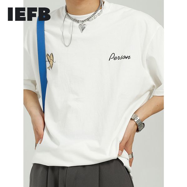 

iefb summer love print short sleeve t-shirt men's loose korean trend fashion design black white tee 9y7335 210524, White;black