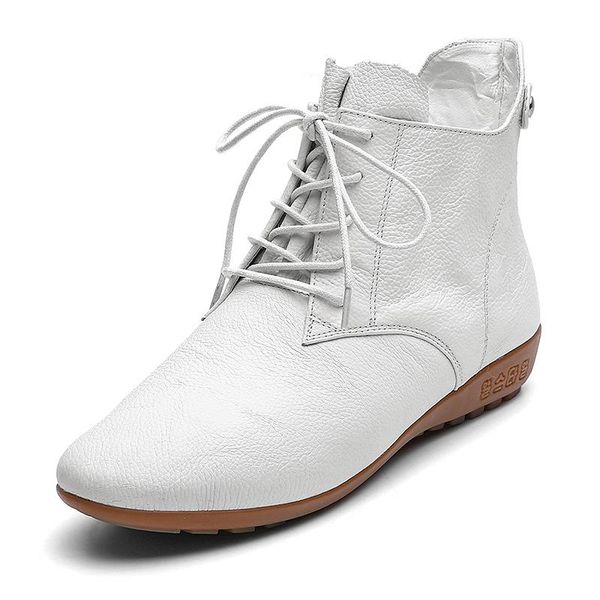 

boots genuine leather women winter with heel woman ankle shoes ladies keep warm platform lace up 2021 fashion, Black