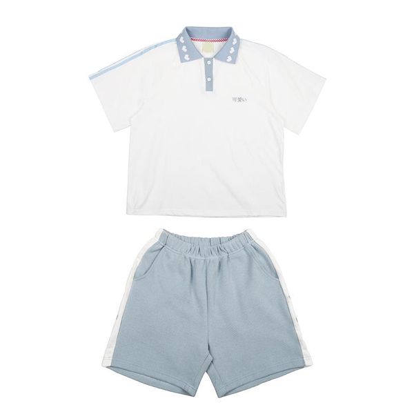 

women's t-shirt summer casual loose short-sleeved suit cotton love embroidery shorts suitable for teenage girls t-shirts, White